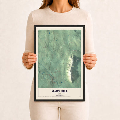 Mars Hill, Maine map print - 12 x 18 black Ayous wood frame