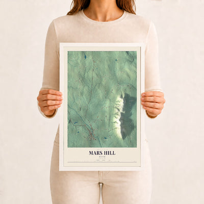 Mars Hill, Maine map print - 12 x 18 white Ayous wood frame