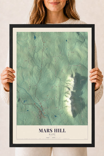 Mars Hill, Maine map print - 18 x 24 black Ayous wood frame