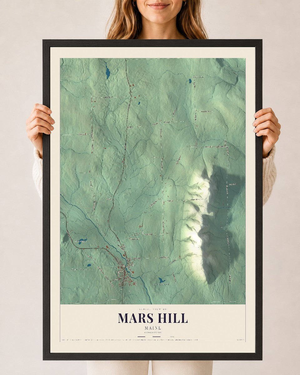 Mars Hill, Maine map print - 24 x 36 black Ayous wood frame