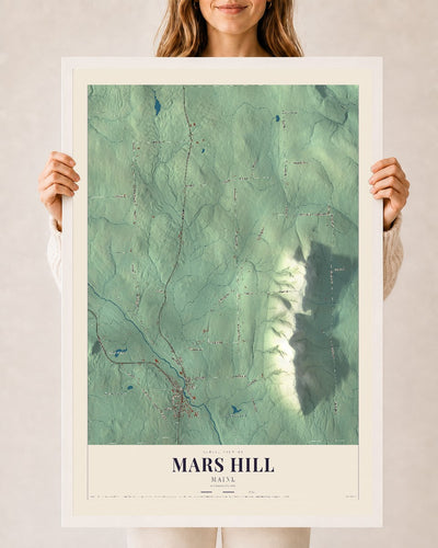 Mars Hill, Maine map print - 24 x 36 white Ayous wood frame