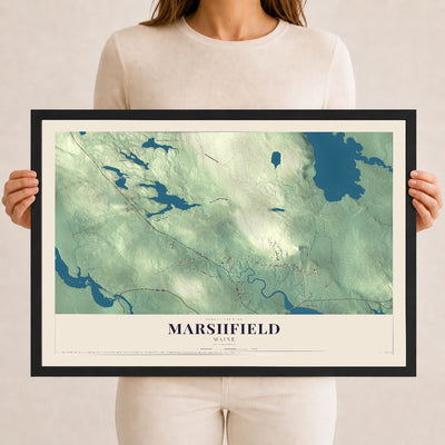 Marshfield, Maine map print - 12 x 18 black Ayous wood frame