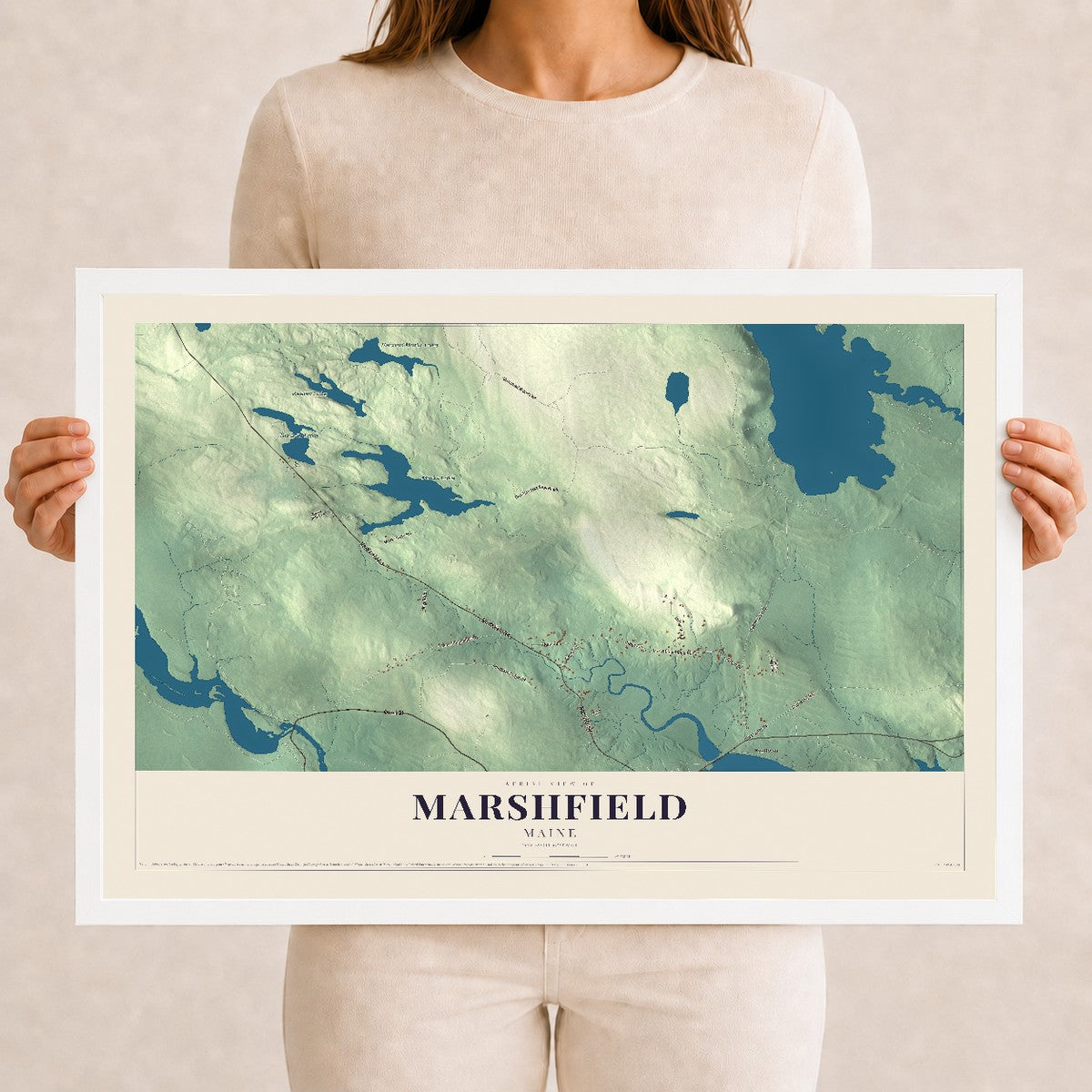 Marshfield, Maine map print - 12 x 18 white Ayous wood frame