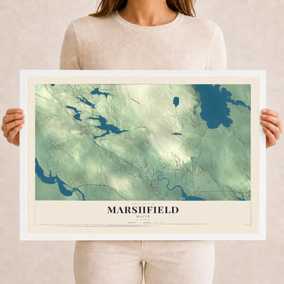Marshfield, Maine map print - 12 x 18 white Ayous wood frame