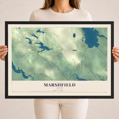 Marshfield, Maine map print - 18 x 24 black Ayous wood frame