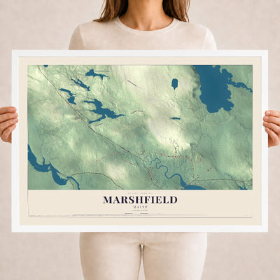 Marshfield, Maine map print - 18 x 24 white Ayous wood frame