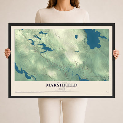 Marshfield, Maine map print - 24 x 36 black Ayous wood frame