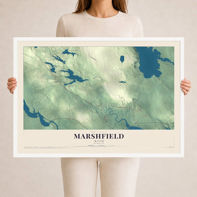 Marshfield, Maine map print - 24 x 36 white Ayous wood frame
