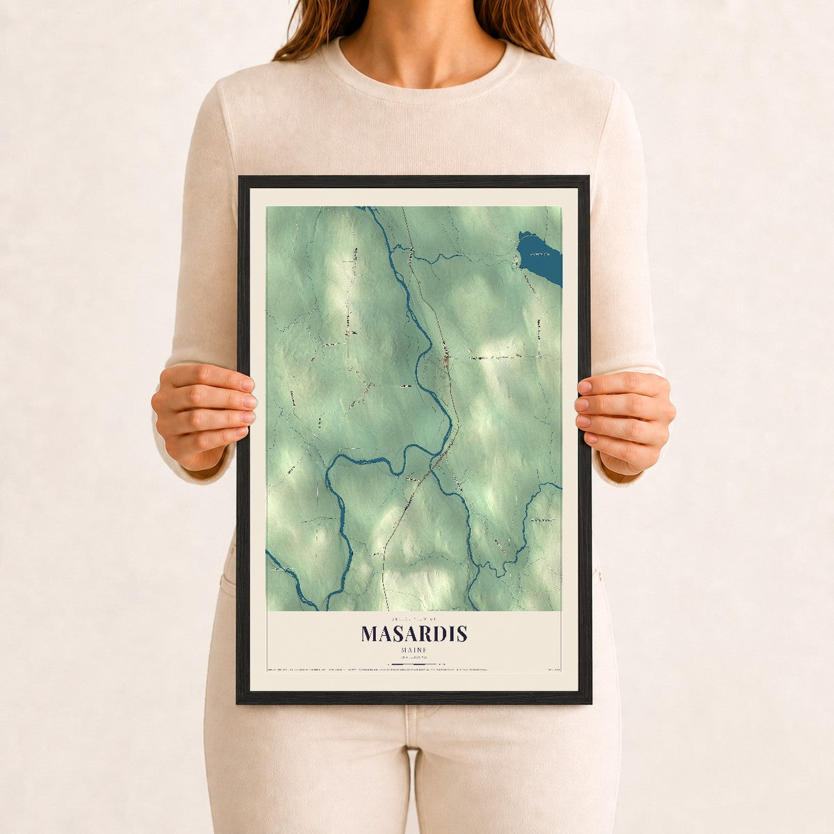 Masardis, Maine map print - 12 x 18 black Ayous wood frame