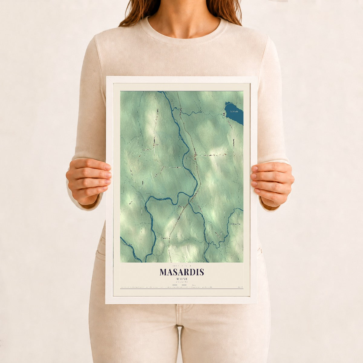 Masardis, Maine map print - 12 x 18 white Ayous wood frame