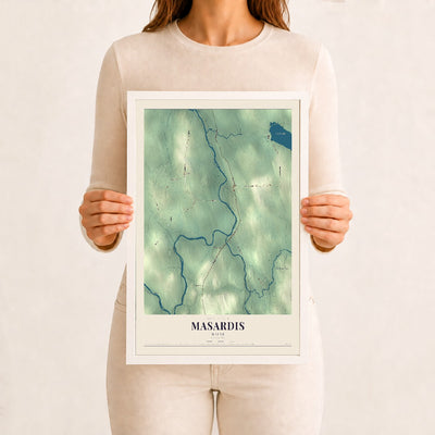 Masardis, Maine map print - 12 x 18 white Ayous wood frame