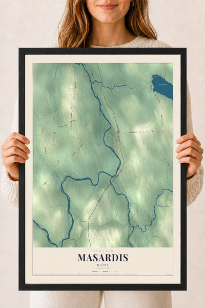 Masardis, Maine map print - 18 x 24 black Ayous wood frame