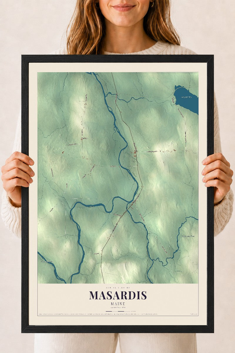 Masardis, Maine map print - 18 x 24 black Ayous wood frame