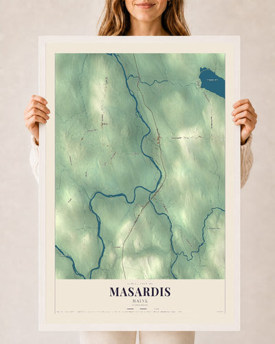 Masardis, Maine map print - 24 x 36 white Ayous wood frame