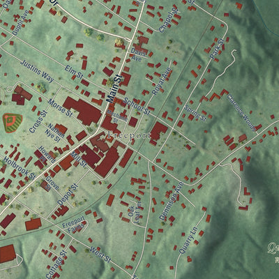Close-up of the map of Mast Landing, Maine print showing street and building detail