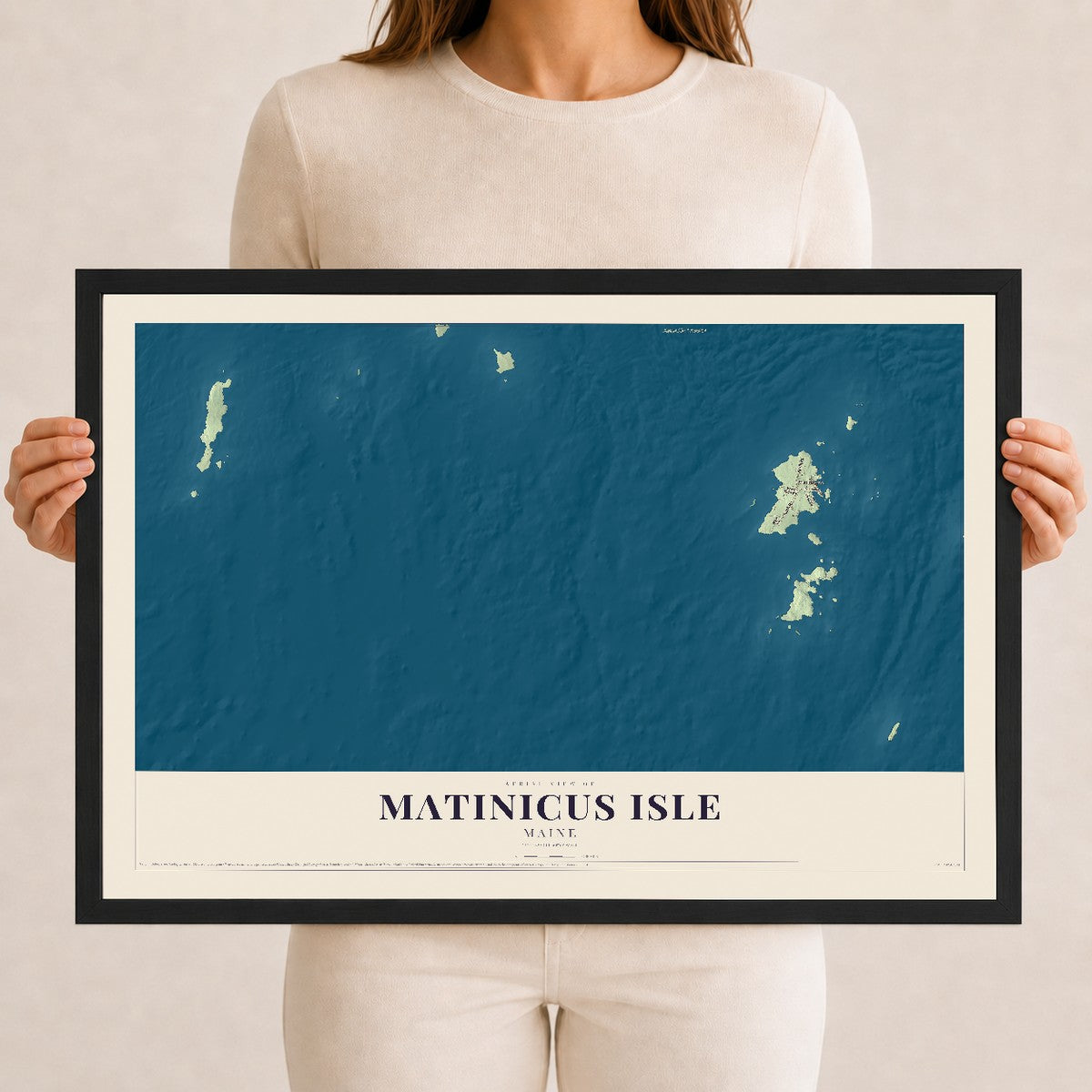 Matinicus Isle, Maine map print - 12 x 18 black Ayous wood frame