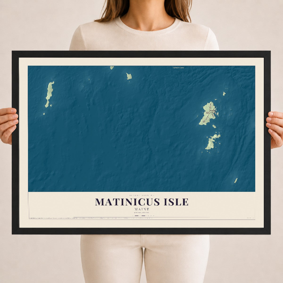 Matinicus Isle, Maine map print - 18 x 24 black Ayous wood frame