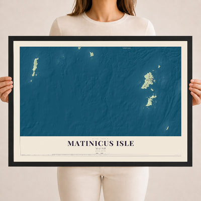 Matinicus Isle, Maine map print - 18 x 24 black Ayous wood frame