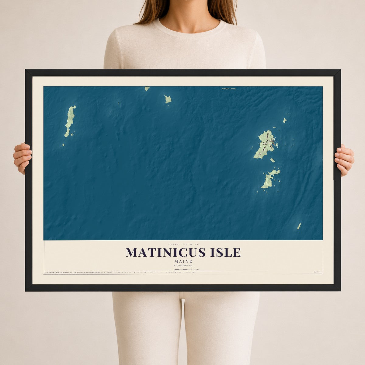 Matinicus Isle, Maine map print - 24 x 36 black Ayous wood frame