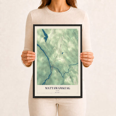 Mattawamkeag, Maine map print - 12 x 18 black Ayous wood frame
