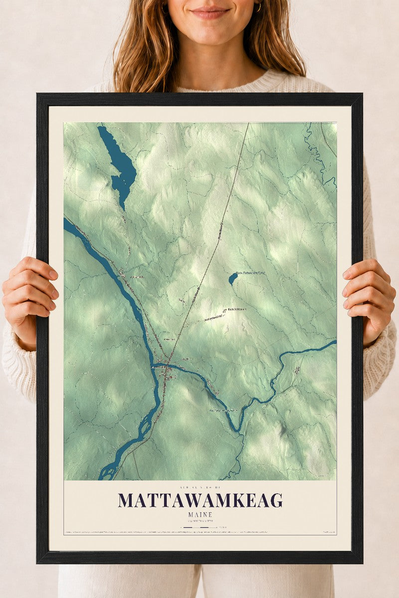 Mattawamkeag, Maine map print - 18 x 24 black Ayous wood frame