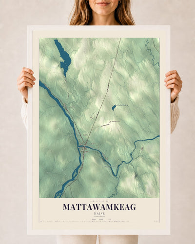 Mattawamkeag, Maine map print - 24 x 36 white Ayous wood frame