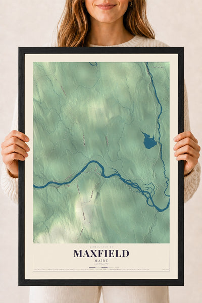 Maxfield, Maine map print - 18 x 24 black Ayous wood frame
