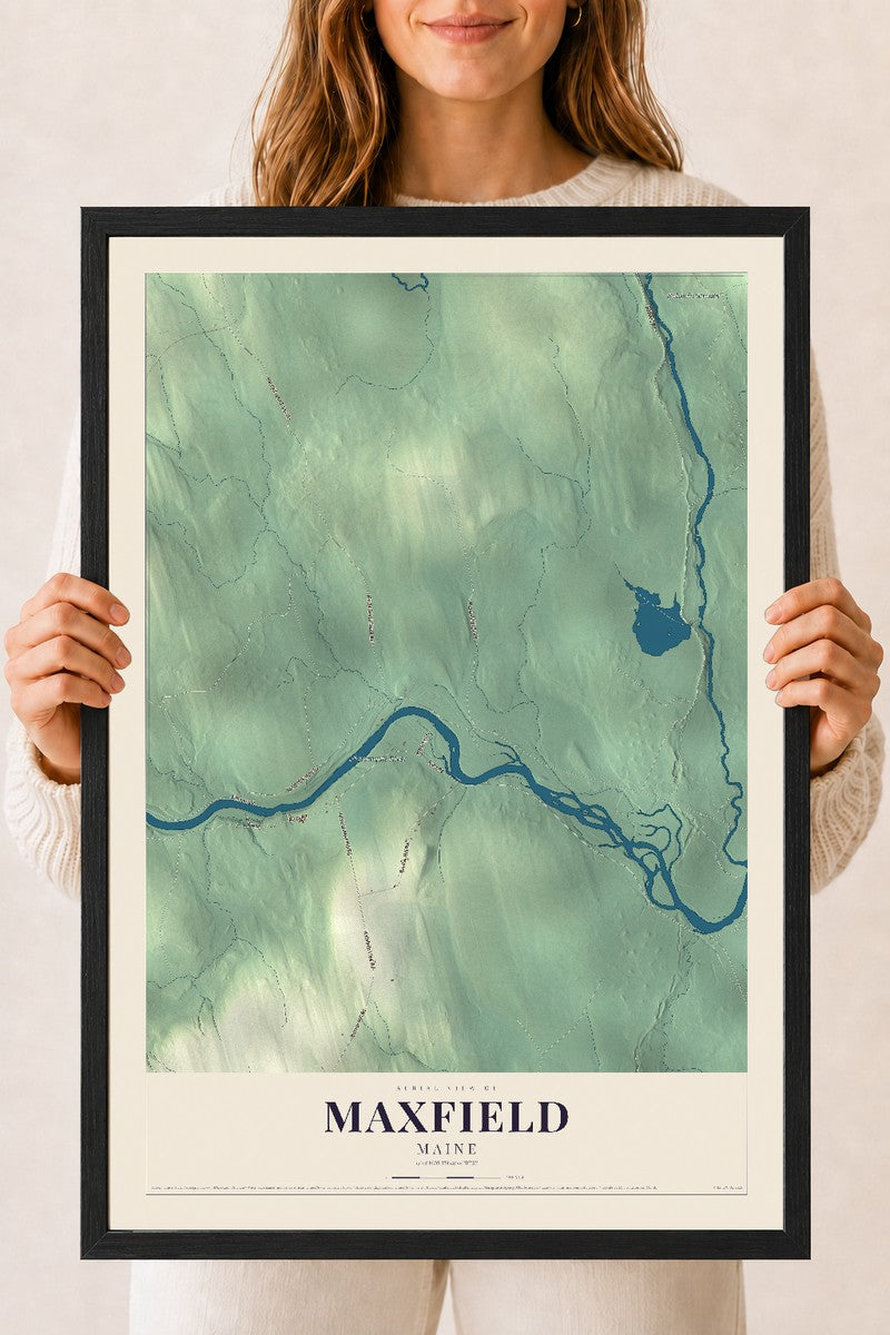 Maxfield, Maine map print - 18 x 24 black Ayous wood frame