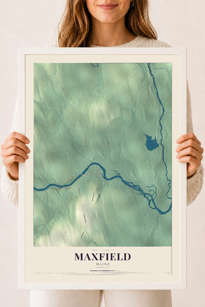 Maxfield, Maine map print - 18 x 24 white Ayous wood frame