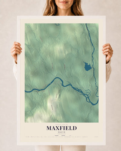 Maxfield, Maine map print - 24 x 36 white Ayous wood frame