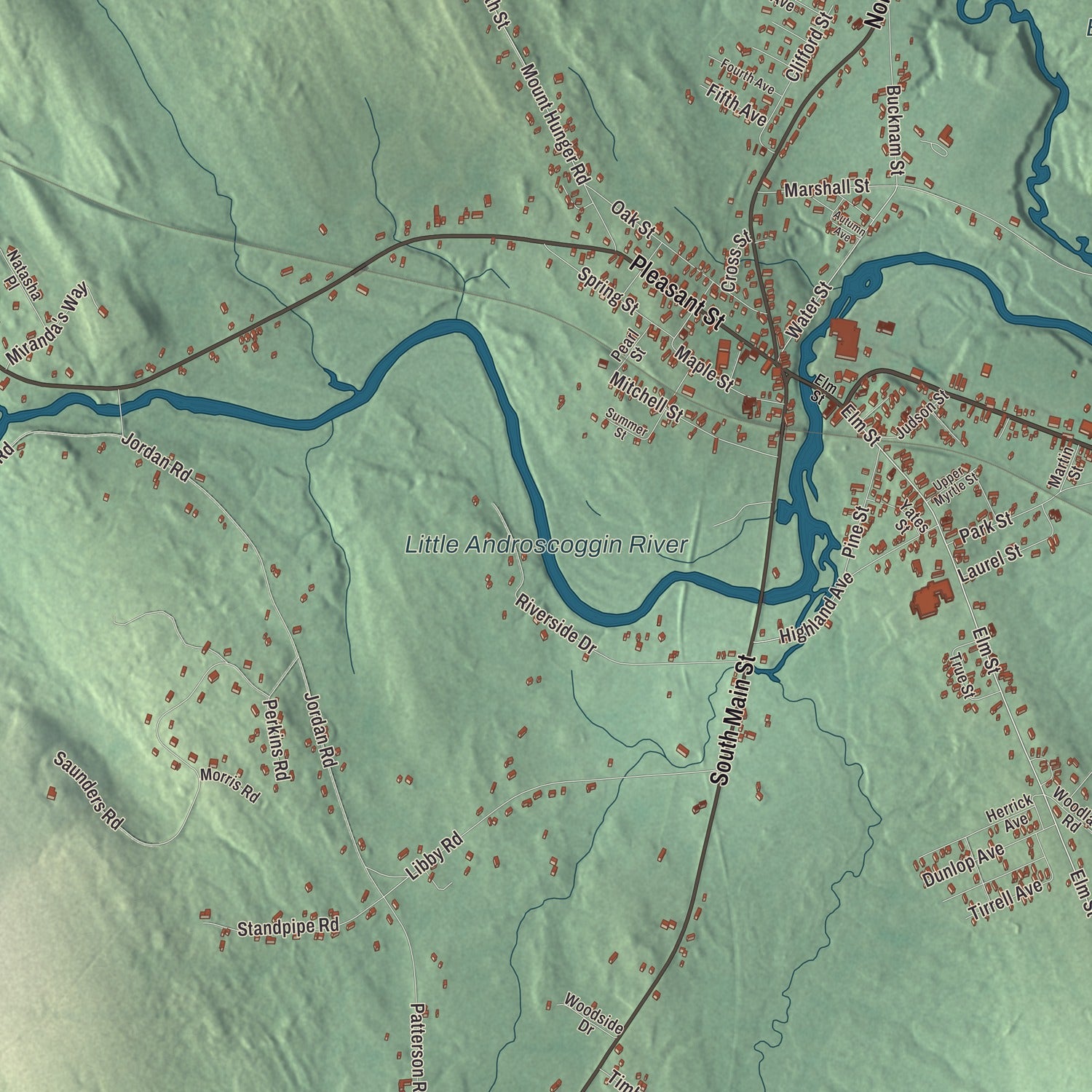 Terrain and local geography detail from the Mechanic Falls, Maine map