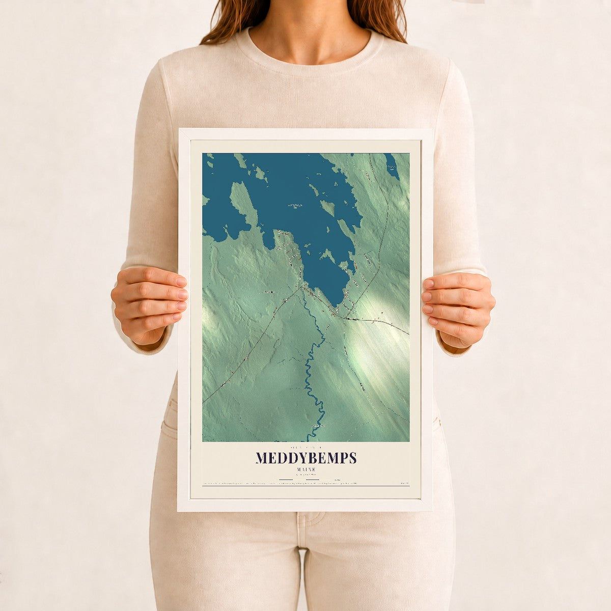 Meddybemps, Maine map print - 12 x 18 white Ayous wood frame