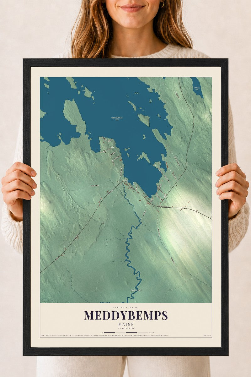 Meddybemps, Maine map print - 18 x 24 black Ayous wood frame