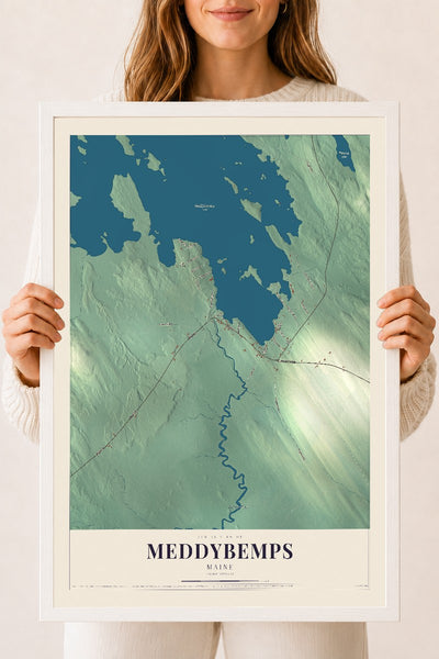 Meddybemps, Maine map print - 18 x 24 white Ayous wood frame