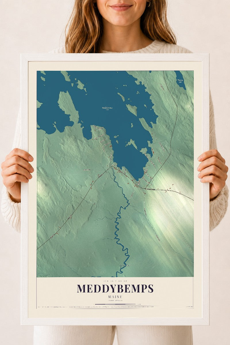 Meddybemps, Maine map print - 18 x 24 white Ayous wood frame