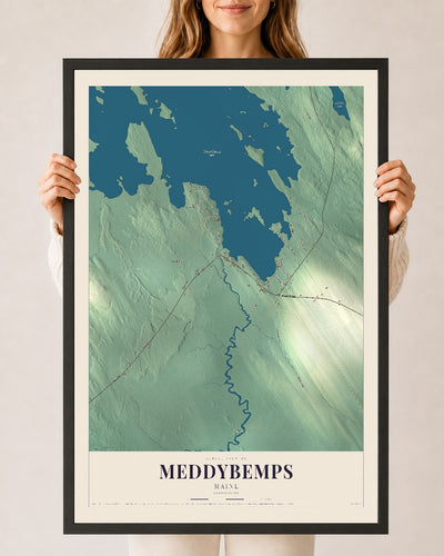 Meddybemps, Maine map print - 24 x 36 black Ayous wood frame