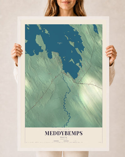 Meddybemps, Maine map print - 24 x 36 white Ayous wood frame