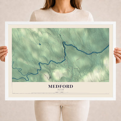 Medford, Maine map print - 18 x 24 white Ayous wood frame