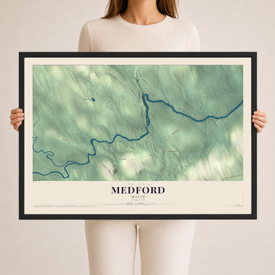 Medford, Maine map print - 24 x 36 black Ayous wood frame