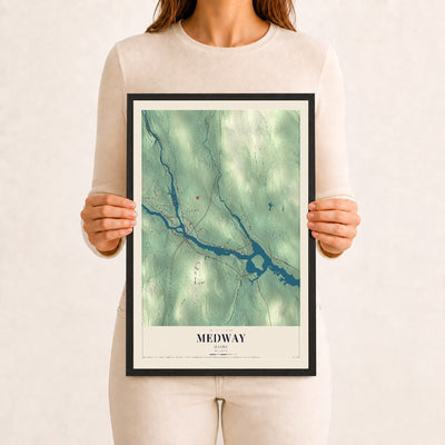 Medway, Maine map print - 12 x 18 black Ayous wood frame