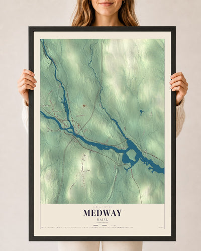 Medway, Maine map print - 24 x 36 black Ayous wood frame