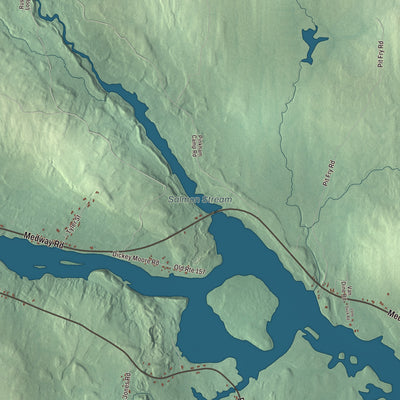 Terrain and local geography detail from the Medway, Maine map