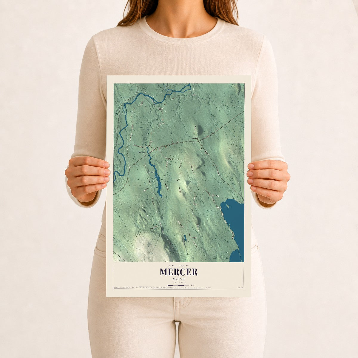 Mercer, Maine map print - 12 x 18 archival matte print