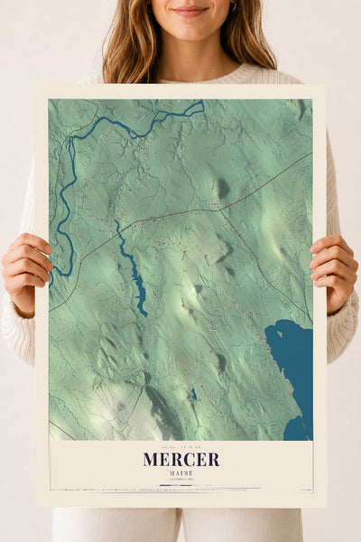 Mercer, Maine map print - 18 x 24 archival matte print