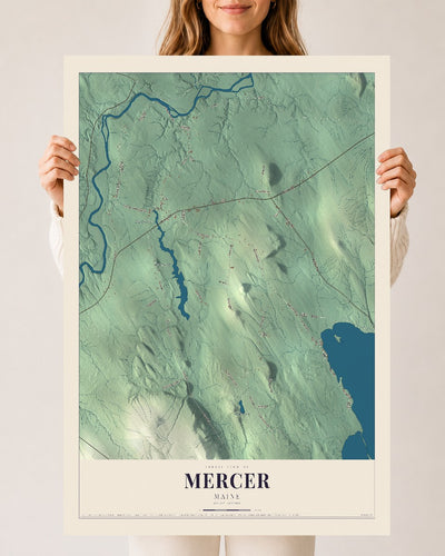 Mercer, Maine map print - 24 x 36 archival matte print