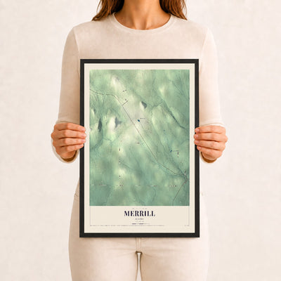 Merrill, Maine map print - 12 x 18 black Ayous wood frame