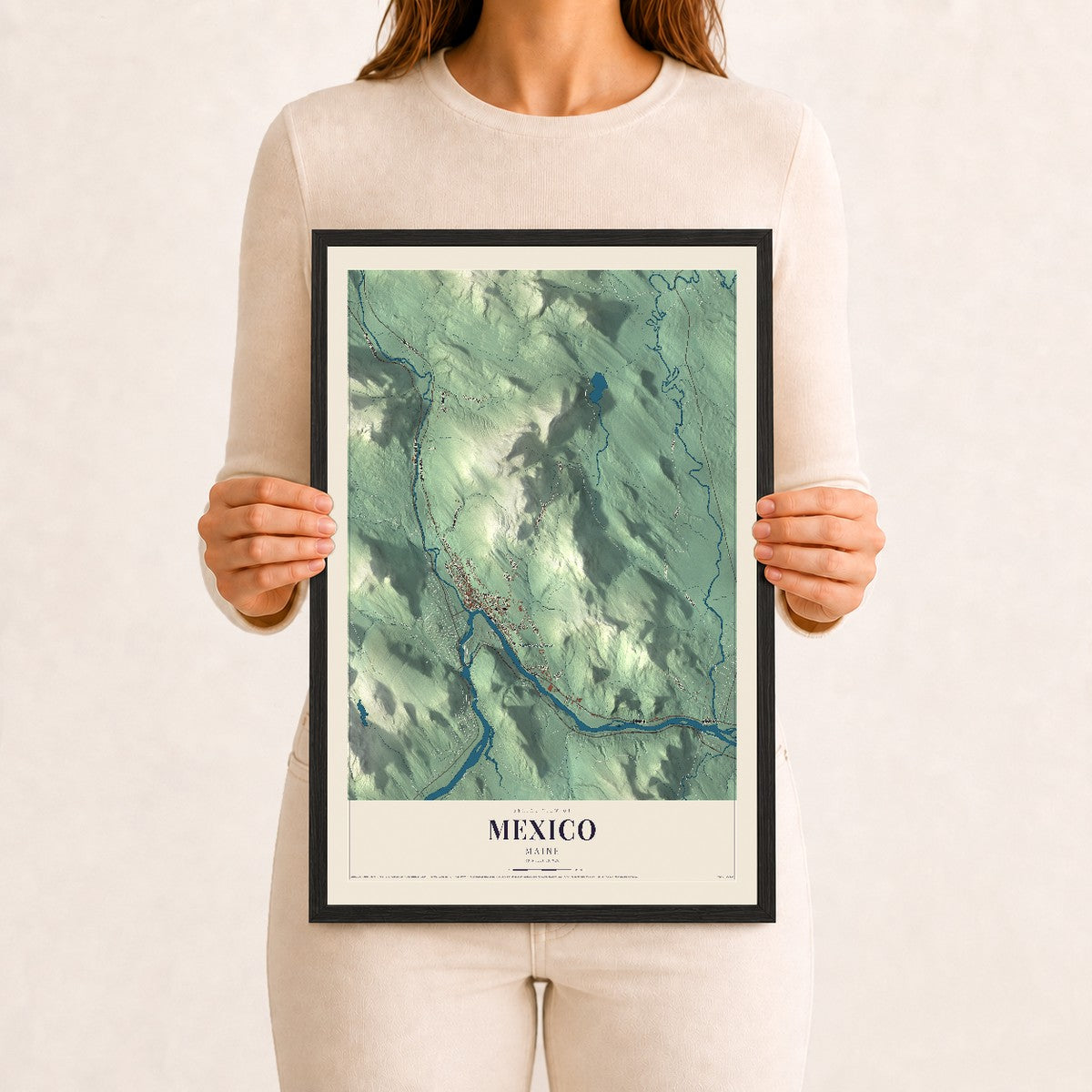 Mexico, Maine map print - 12 x 18 black Ayous wood frame