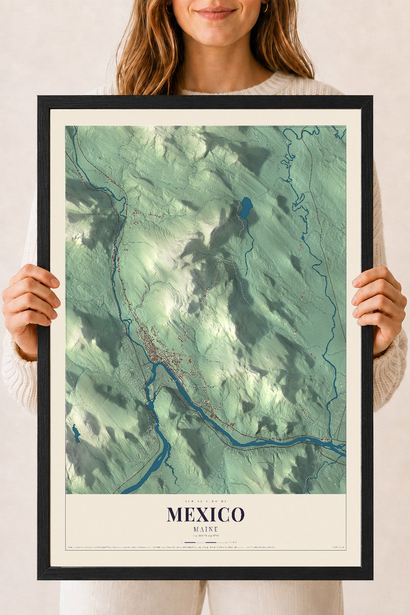 Mexico, Maine map print - 18 x 24 black Ayous wood frame