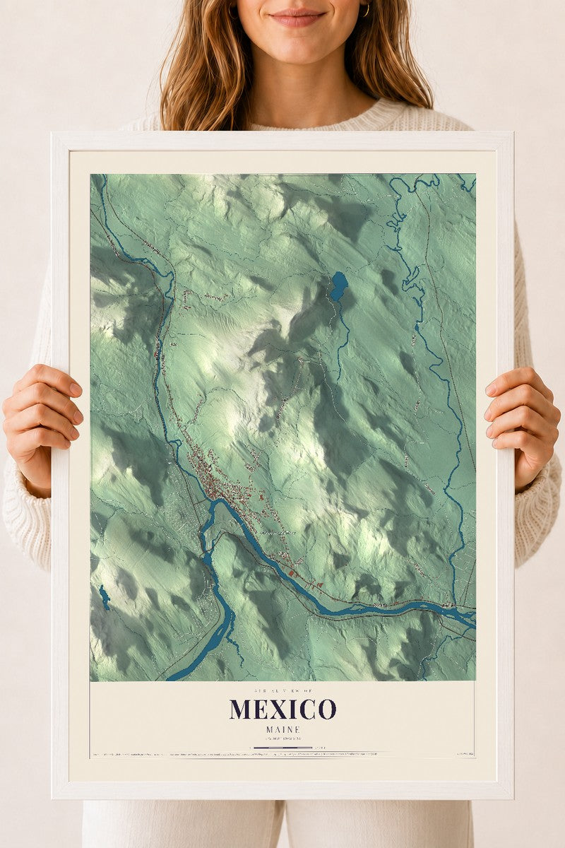 Mexico, Maine map print - 18 x 24 white Ayous wood frame