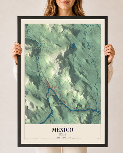 Mexico, Maine map print - 24 x 36 black Ayous wood frame